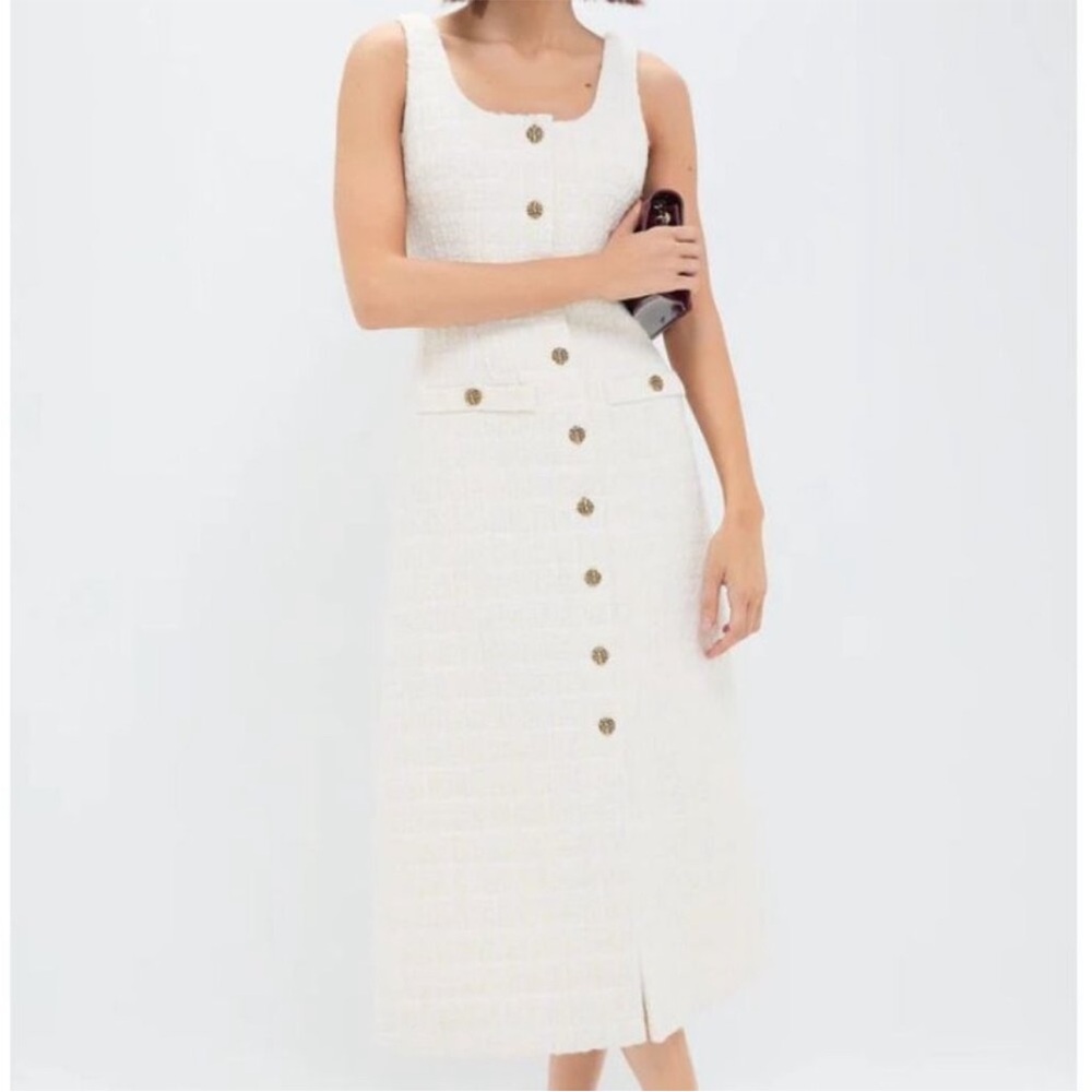 Tuckernuck Sleeveless Cream Tweed Ingrid Dress Size M